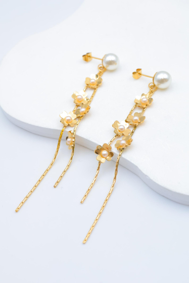 Grossiste Beli & Jolie - Boucles d'oreilles pendantes en acier inoxydable avec perles