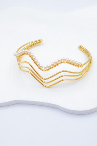 Grossiste Beli & Jolie - Bracelet manchette en acier inoxydable avec perles