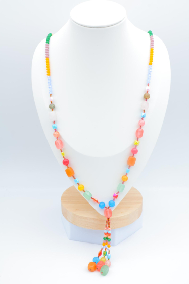 Großhändler Beli & Jolie - Lange Halskette aus Edelstahl mit Steinen