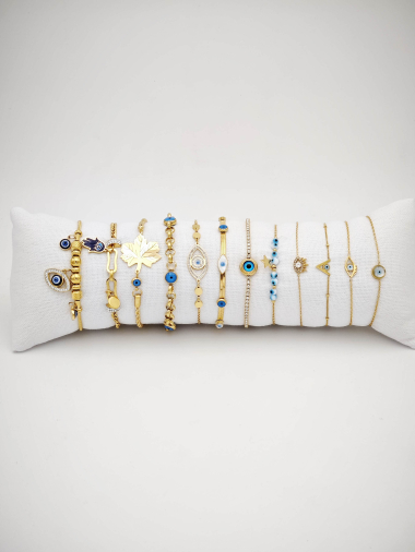 Grossiste Beli & Jolie - Lot de 12 bracelets en acier inoxydable avec coussin