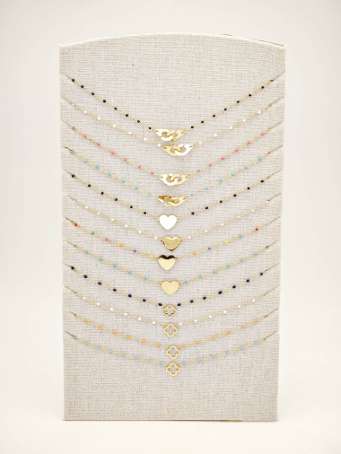 Grossiste Beli & Jolie - Lot de 12 colliers en acier inoxydable avec présentoir