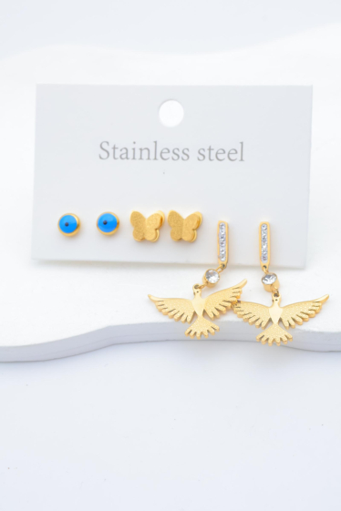Wholesaler Beli & Jolie - Set of 3 stainless steel earrings