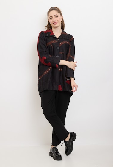 Grossiste Bella Blue - Chemise tunique aux motifs modernes noirs, rouges et marrons