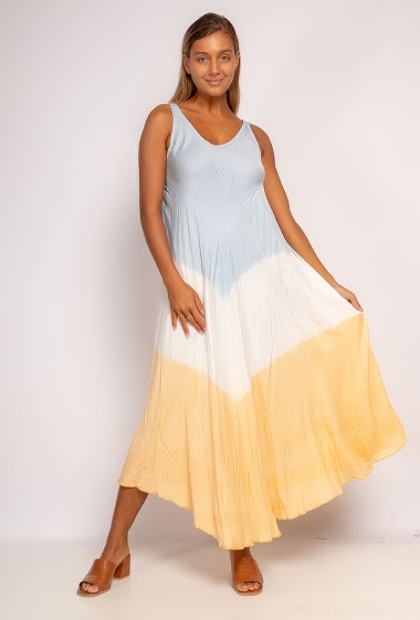 Wholesaler Bellavie - Sleeveless midi dress with tricolor tie-dye effect