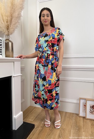 Wholesaler Belle Fa - Printed midi dress with belt