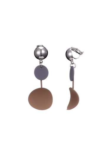 Wholesaler BELLE MISS - matte silver clip earring with brown and gray acrylic