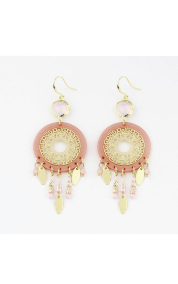 Wholesaler BELLE MISS - filigree hook earring with acrylic plate, crystal and tassels