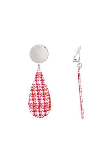 Wholesaler BELLE MISS - Clip-on earrings with red/white/yellow houndstooth pattern