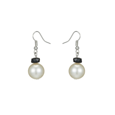 Grossiste BELLE MISS - Boucles d'oreilles crochet perle blanche et cristal coloré
