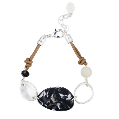 Grossiste BELLE MISS - bracelet à mousqueton avec plaque acrylique noir et blanc