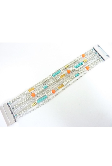 Grossiste BELLE MISS - bracelet aimanté avec chaînes argenté et petites perles