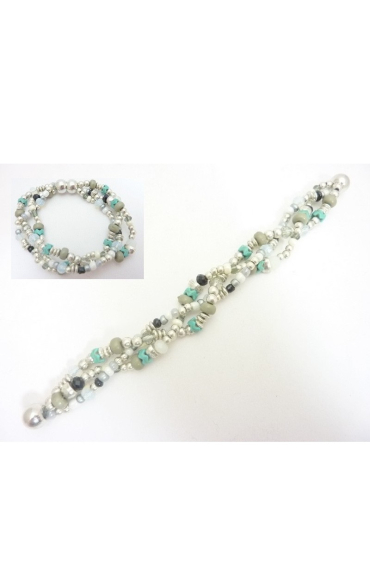 Grossiste BELLE MISS - bracelet aimanté torsadé avec chaînes argenté et petites perles
