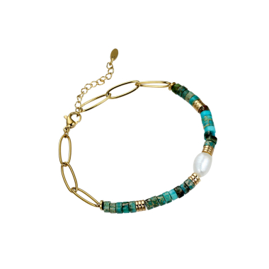 Grossiste BELLE MISS - Bracelet double chaîne en acier doré à l'or fin et une perle d'eau