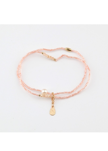 Wholesaler BELLE MISS - double row elastic bracelet in seed bead and pearl