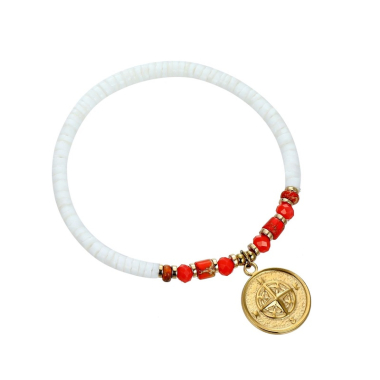 Grossiste BELLE MISS - Bracelet élastique en acier avec nacre et pierre