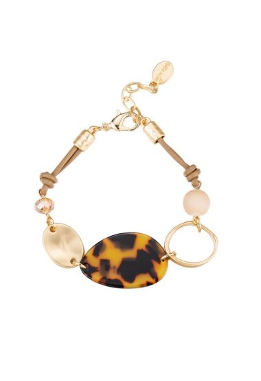 Grossiste BELLE MISS - bracelet plaque acrylique léopard et éléments metal doré mate