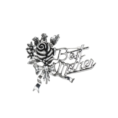 Grossiste BELLE MISS - Broche argenté avec élément en forme de rose et écriture "Best Mother"