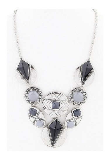 Wholesaler BELLE MISS - Silver necklace with black and gray resin