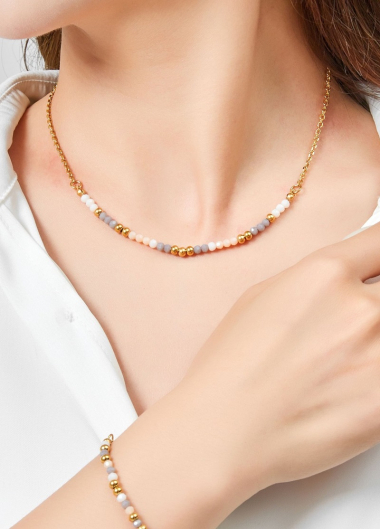 Großhändler BELLE MISS - Halskette aus goldenem Stahl und Kristall