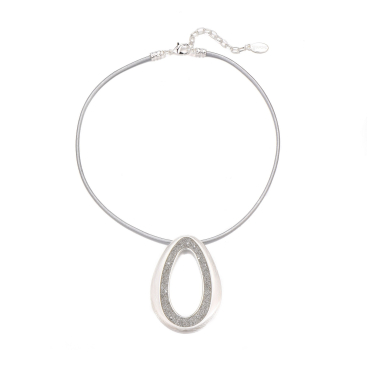 Wholesaler BELLE MISS - Leather cord necklace with oval pendant