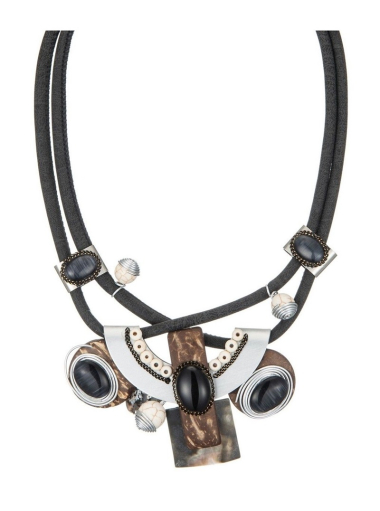 Großhändler BELLE MISS - Halskette aus Stoffkordel mit Aluminium- und Kristallplättchen