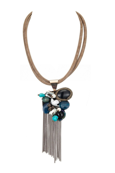 Großhändler BELLE MISS - Halskette aus PU-Kordel mit Steinen und Quasten
