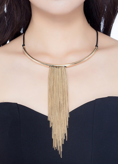 Wholesaler BELLE MISS - Faux leather cord necklace with metal chain fringe