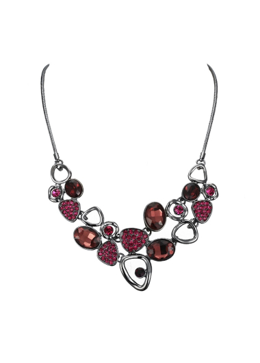 Wholesaler BELLE MISS - gray metal necklace with fuschia crystal