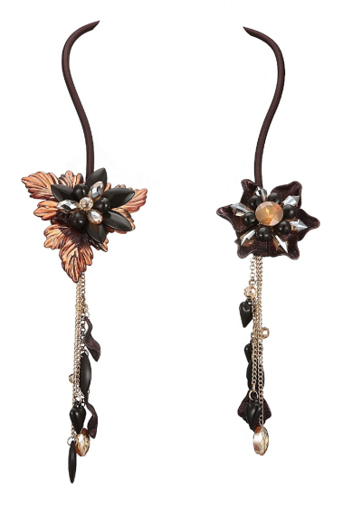 Grossiste BELLE MISS - collier modulable semi rigide avec fleur en acrylique marron