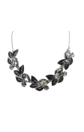 Wholesaler BELLE MISS - leaf pattern necklace with black and gray crystal