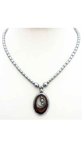 Grossiste BELLE MISS - collier pendentif en hématite motif ovale
