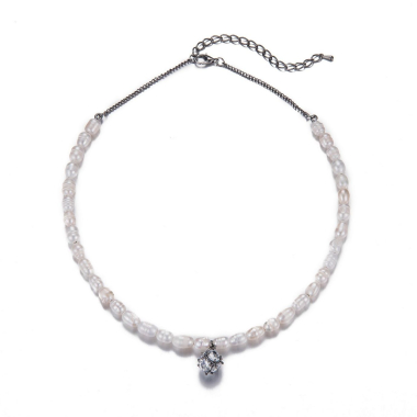 Großhändler BELLE MISS - Halskette aus weißen Perlen und weißen Kristallen