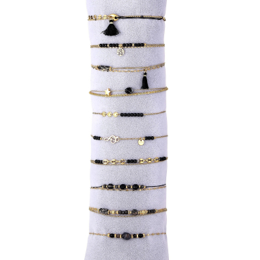 Grossiste BELLE MISS - Lot de 10 bracelets acier doré avec pierre et cristal de couleur