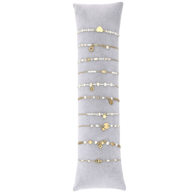 Grossiste BELLE MISS - Lot de 10 bracelets acier doré et perles d'eau douce