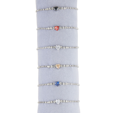Grossiste BELLE MISS - Lot de 6 bracelets en Acier argenté en cristal avec un coeur en zircon