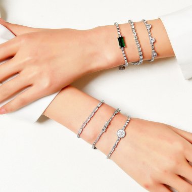 Wholesaler BELLE MISS - Set of 6 silver steel crystal bracelets