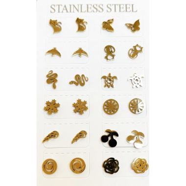 Wholesaler BELLE MISS - Plate of 12 pairs of gold steel stud earrings