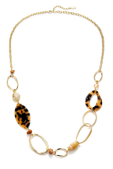 Großhändler BELLE MISS - Lange Halskette mit goldenen Ringen und Acetatplättchen