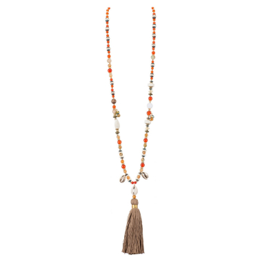 Wholesaler BELLE MISS - long necklace with multicolored stones, shells and pompom