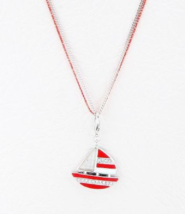 Wholesaler BELLE MISS - enameled boat necklace with red resin and crystal, triple use