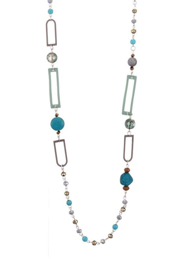 Wholesaler BELLE MISS - Bohemian silver necklace with stones and blue crystal