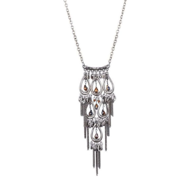 Mayorista BELLE MISS - Collar de cadena con elementos de metal plateado y cristales marrones.
