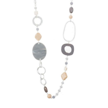Wholesaler BELLE MISS - Cord necklace with silver, wood, crystal and acetate elements