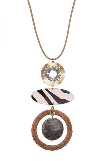 Wholesaler BELLE MISS - cord necklace with acetate and raffia plate