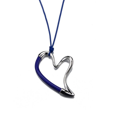 Grossiste BELLE MISS - Sautoir cordon cuir bleu avec coeur