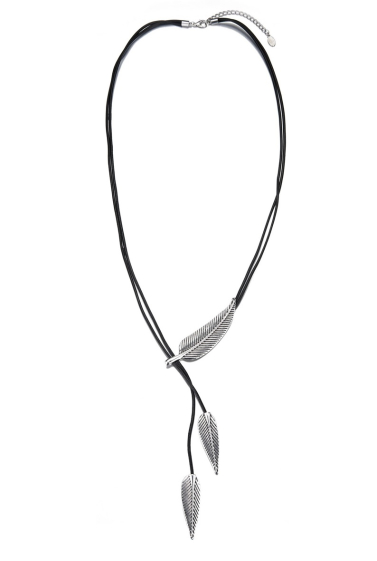 Wholesaler BELLE MISS - Black leather cord necklace with sliding leaf pattern