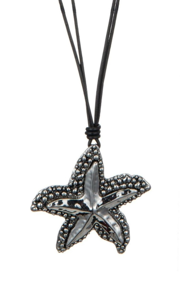 Grossiste BELLE MISS - sautoir cordon cuir noir avec pendentif étoile de mer