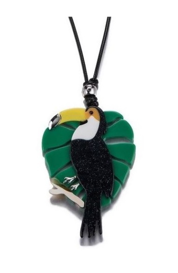 Wholesaler BELLE MISS - Long necklace with toucan cord and resin leaf