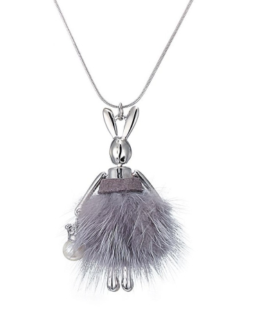 Wholesaler BELLE MISS - silver metal rabbit necklace with synthetic fur