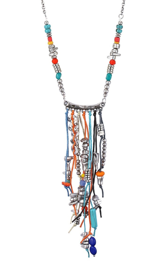 Wholesaler BELLE MISS - old silver metal necklace and multi-colored fringes